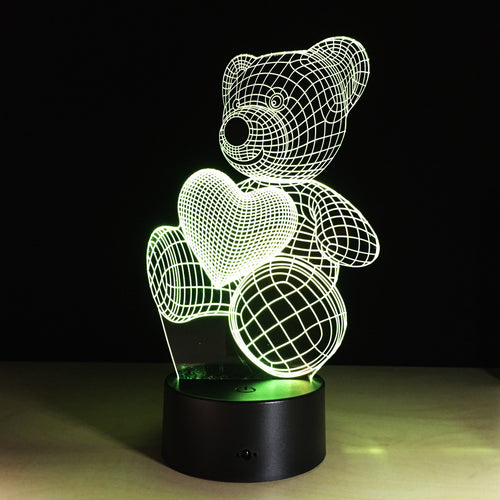 Cartoon Cute Heart Bear Shape Acrylic LED Lamp